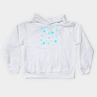 Bright Turquoise Stars Pattern | Light Blue Kids Hoodie